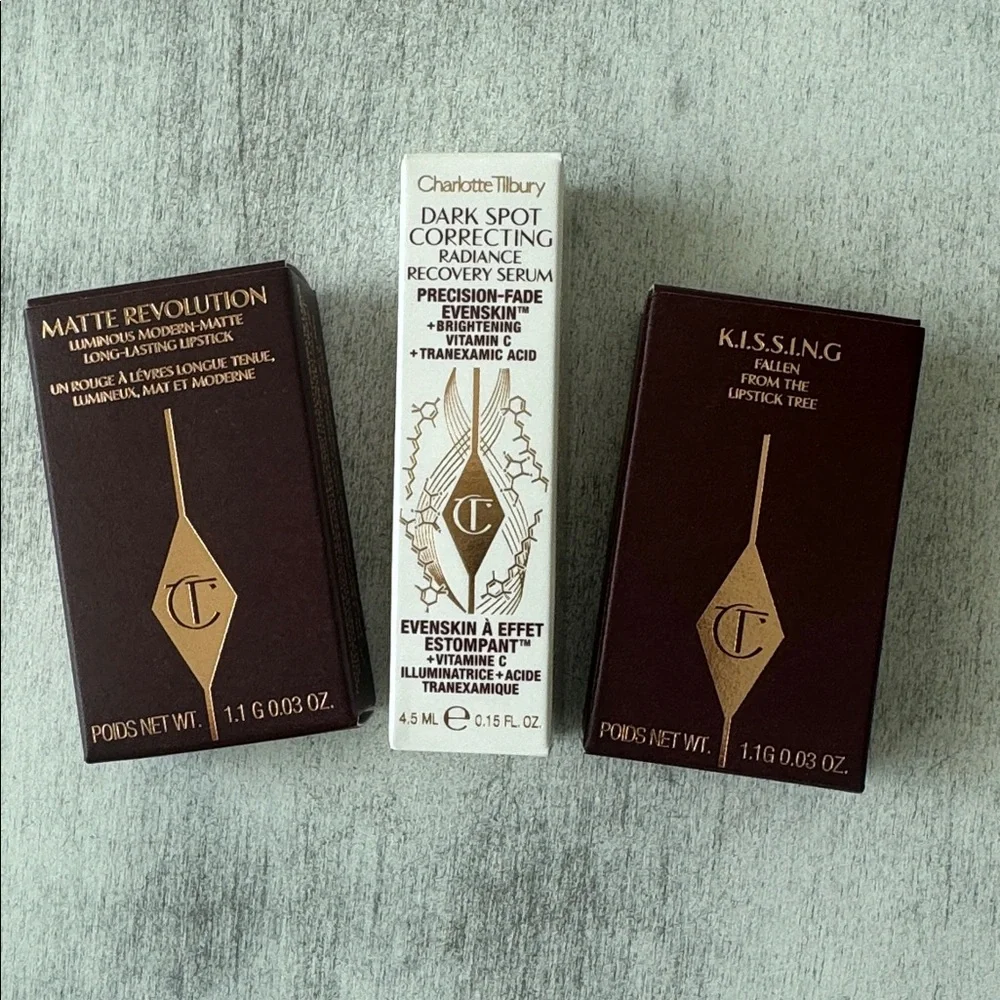 Charlotte Tilbury 3 Deluxe Travel Size Samples - 2 lipsticks and Recovery serum